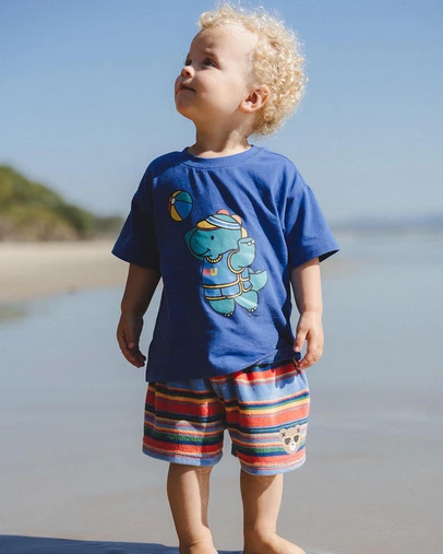 Huxbaby - Beach Volleyball Dino Drop Shoulder Tee - ICONIC EXCLUSIVE - Babies-Kids