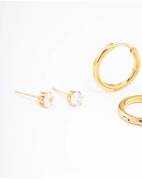 Lovisa - Waterproof Gold Plated Stainless Steel Basic Cubic Zirconia Earrings Pack
