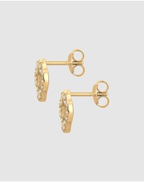 Elli Jewelry - Earrings Stud with Stone Cloverleaf Zirconia 925 Sterling Silver Gold-plated