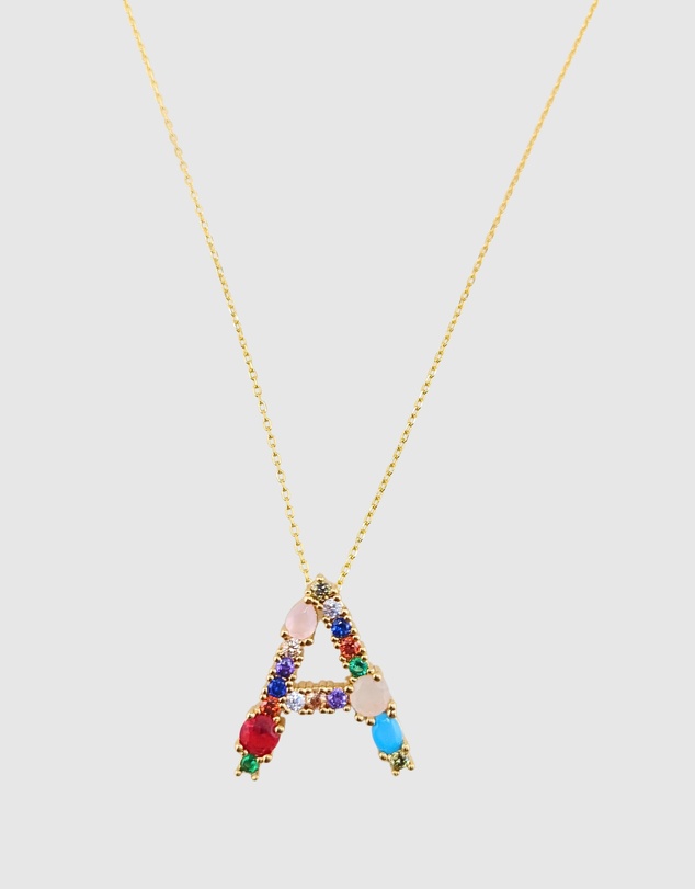 Izoa - Alphabet Letter Semi Precious Stone A Necklace