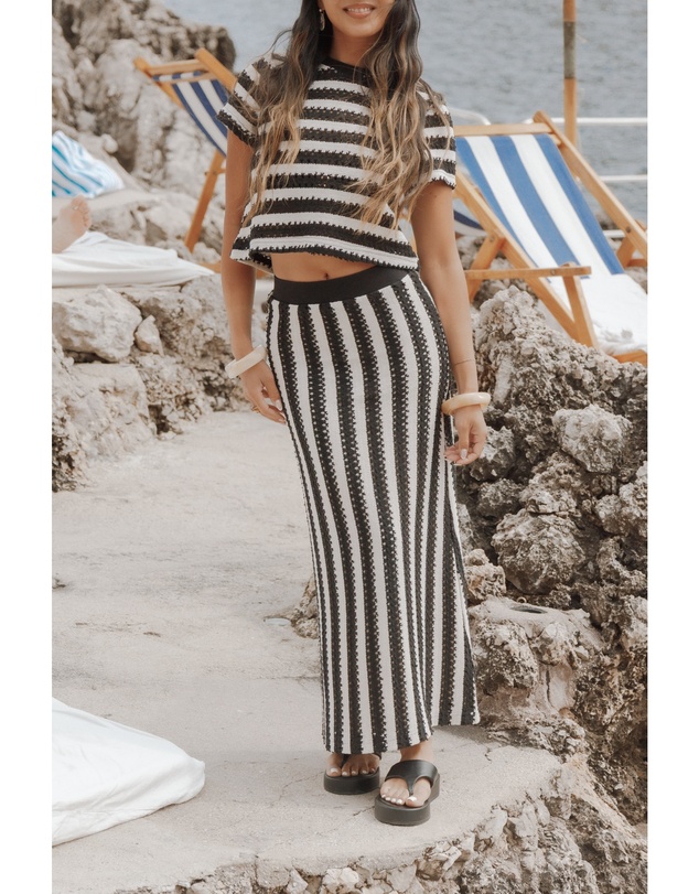 Petal & Pup - Jaden Knit Skirt Set - Black/White Stripe