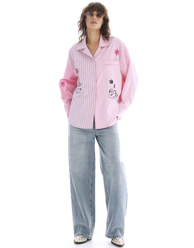 THE TALES - Half n Half Illustrated Soleil Stripe Shirt