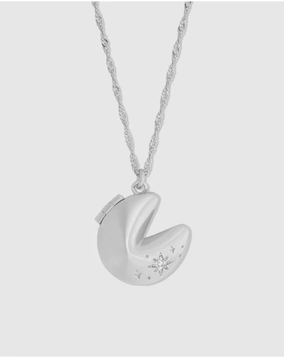 Wanderlust + Co - Fortune Cookie Silver Locket Necklace
