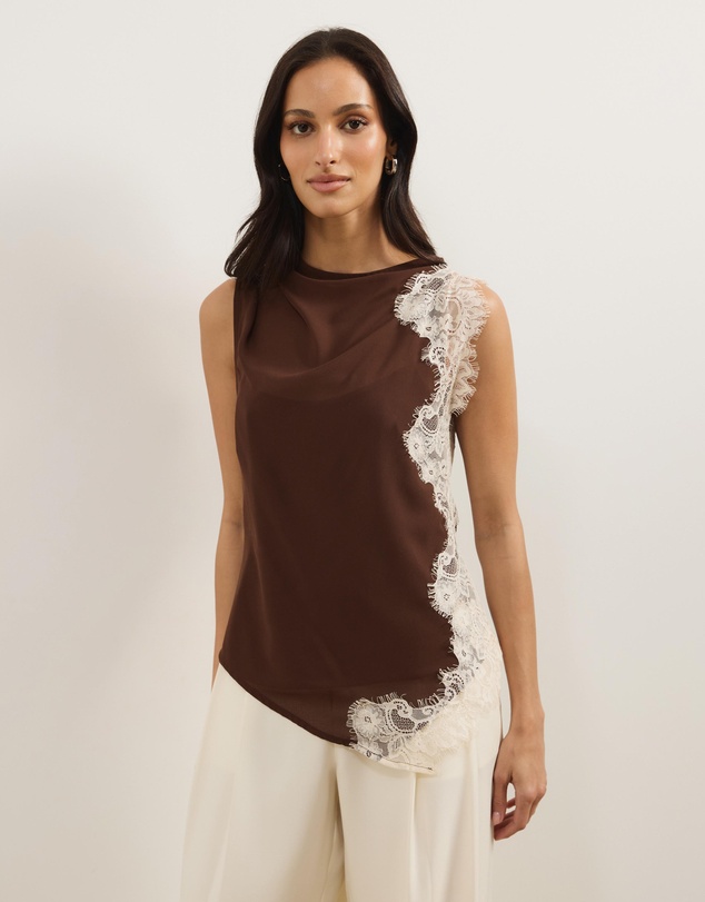Atmos&Here - Iris Contrast Lace Insert Georgette Top