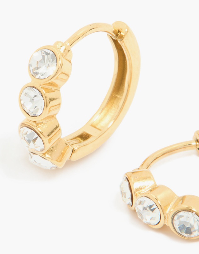 Lovisa - Waterproof Gold Plated Stainless Steel Cubic Zirconia Bezel Huggie Earrings
