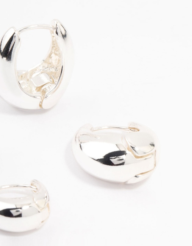 Lovisa - Silver Plated Small & Medium Oval Huggie Earrings