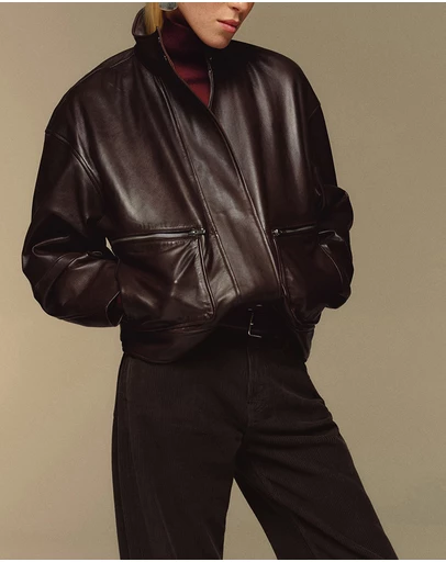 Reformation - Veda Harrison Leather Oversized Bomber Jacket