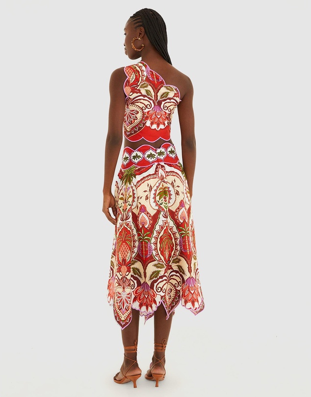 Farm Rio - Odara Red Scallops Midi Skirt