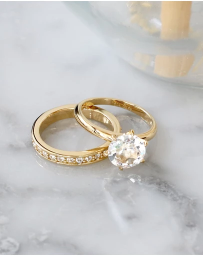 Elli Jewelry - Ring Eternity Set with Crystals in 925 Sterling Silver Gold Plated