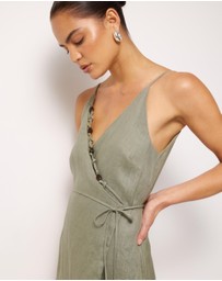 AERE - Nora Beaded Linen Wrap Mini Dress
