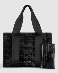 Flaunt - Flaunt Black Crocodile Faux Everyday Tote w/ Pouch