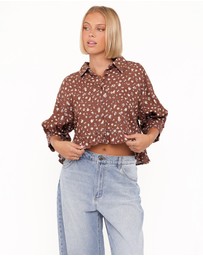 Petal & Pup - Ashe Cropped Button Up Top - Brown Floral