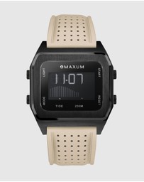 Maxum - Raglan Tide Watch – Black Case, Black Dial & Beige Silicone Strap