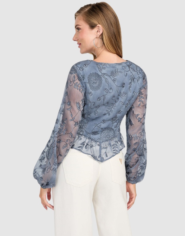 GUESS - Seiah Tie Front Long Sleeve Top