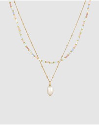 Elli Jewelry - Necklace Layer Beads Pastel with Freshwater Pearls in 925 Sterling Silver Gold Plated