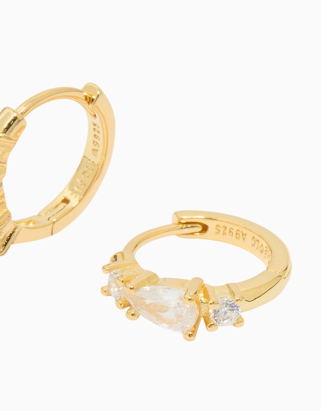 Lovisa - Gold Plated Sterling Silver Pear Cubic Zirconia Huggie Earrings