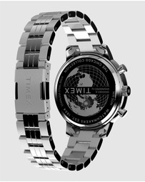 TIMEX - Chicago Chrono 45mm Silver Tone Blue Dial Bracelet