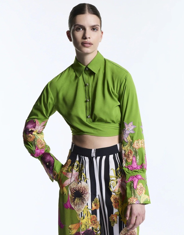 Muma World - Floral Canopy Beaded Cropped Shirt