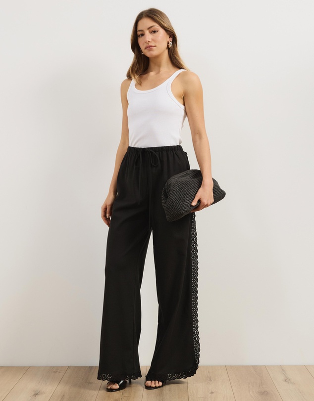 Atmos&Here - Lucy Broderie Trim Linen Blend Pants
