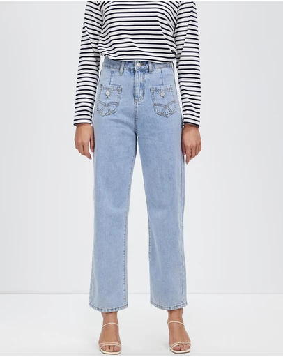 KAJA Clothing - Petite Mom Ula Jeans - Light Blue