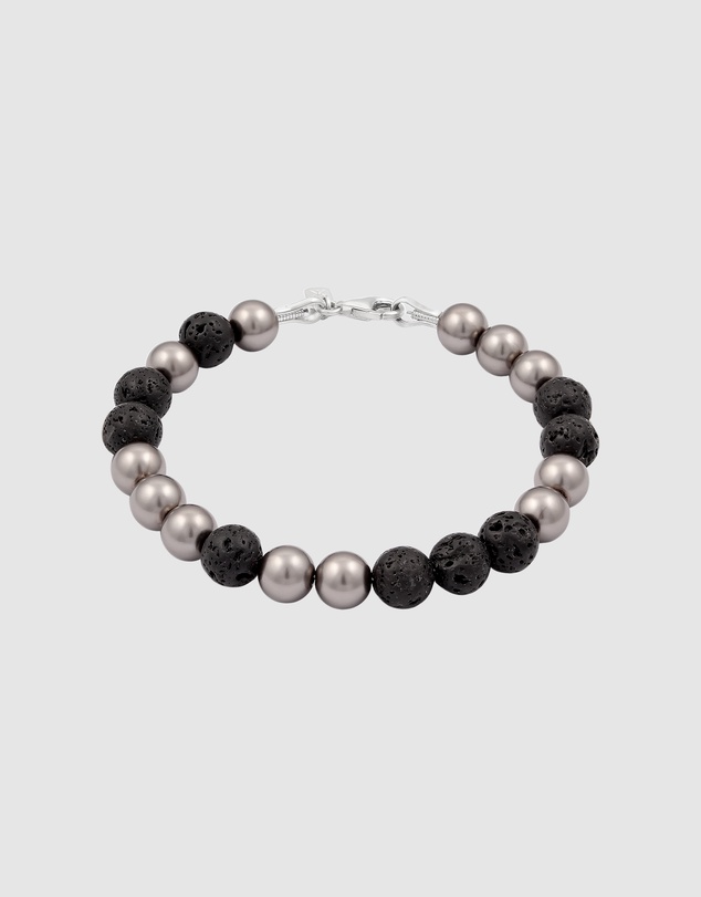 Kuzzoi - ICONIC EXCLUSIVE - Lava Beads and Pearl Bracelet in 925 Sterling Silver