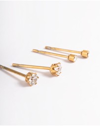 Lovisa - Waterproof Gold Plated Stainless Steel Cubic Zirconia Plain Stud Earrings Pack