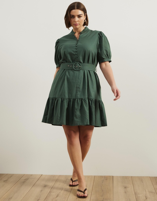 Atmos&Here Curvy - Bailey Button Front Linen Blend Mini Dress