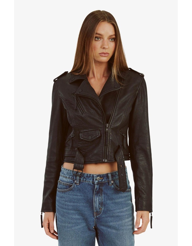 Bardot - Fitted Leather Biker Jacket