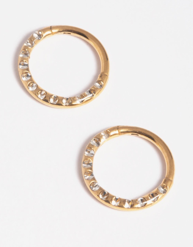 Lovisa - Gold Plated Surgical Steel Pave Hoop Earrings
