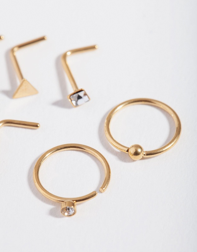 Lovisa - Gold Geometric Diamante Nose 6-Pack