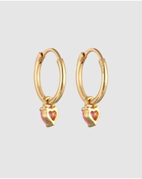Elli Jewelry - Earrings Creoles Heart Pendant with Zirconia Crystals Pink in 925 sterling silver gold plated