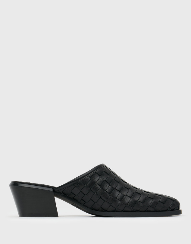 Betts - Dice Leather Woven Block Heeled Mules