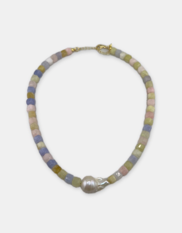 Izoa - Marguerite Baroque Pearl Gemstone Necklace Pastel