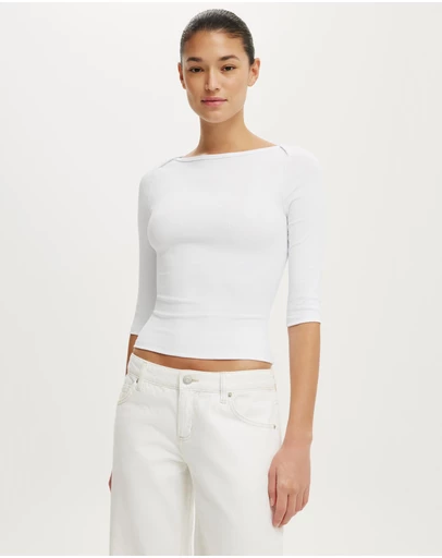 Cotton On - 90s Boatneck 3/4 Sleeve Top