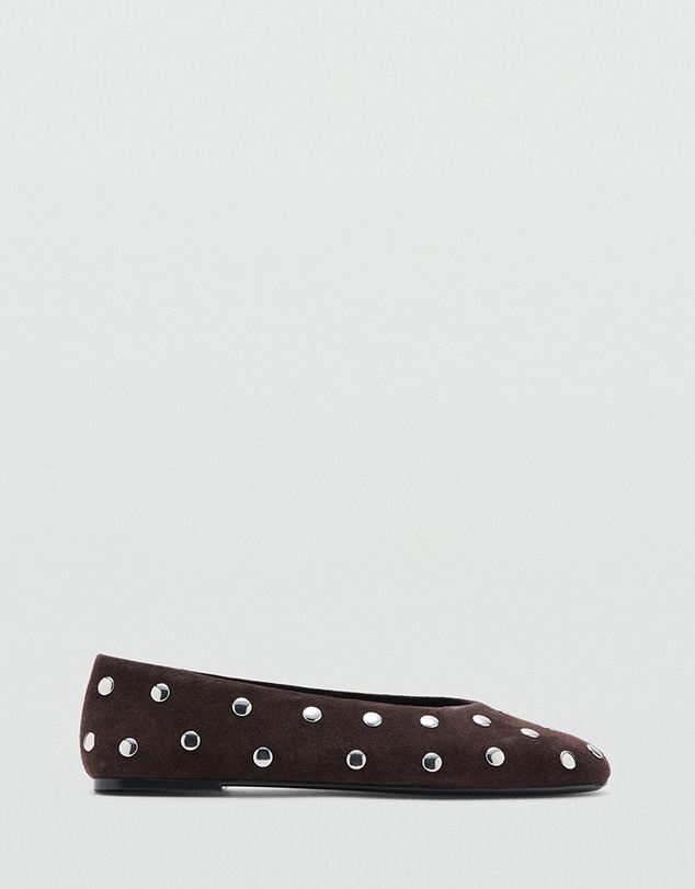 M.N.G - Suede Studded Ballet Flats