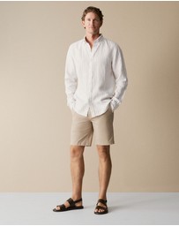 Trenery - Regular Fit Linen Stripe Shirt in Flax