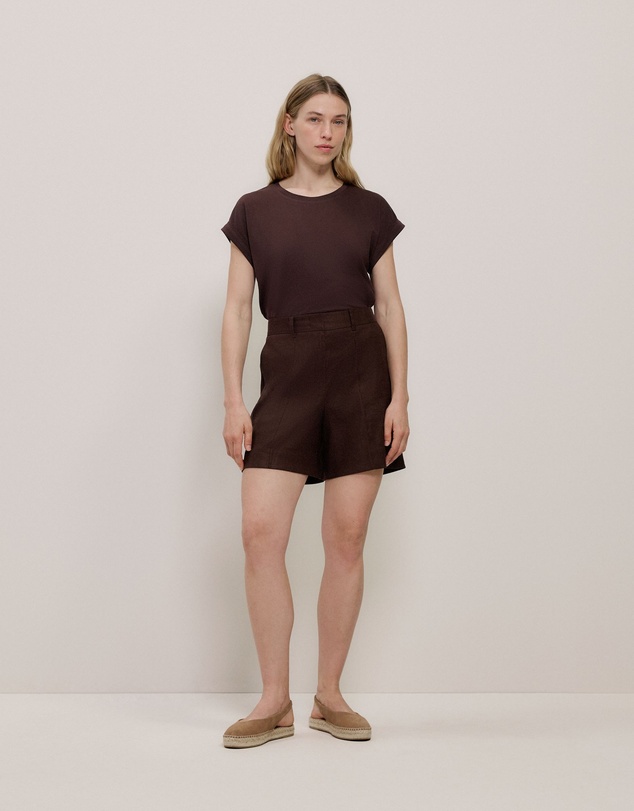 Trenery - Australian Cotton Cuff Sleeve T-shirt in Coffee