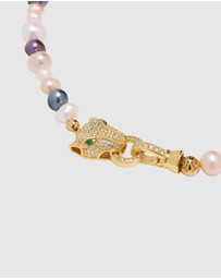 Nialaya Jewellery - Women's Multi-Colored Pearl Bracelet with Gold Panther Head