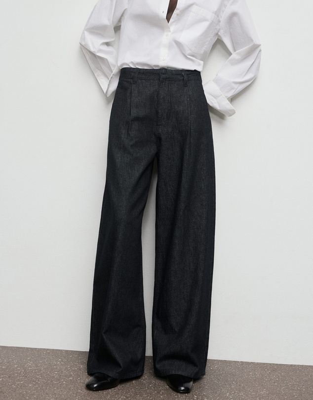 M.N.G - Wide-Leg Pleated Denim Trousers