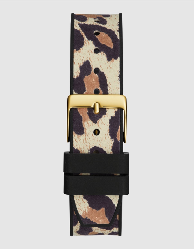 GUESS - ICONIC 40TH Animal 39mm Gold-Tone Case Black Silicone Strap