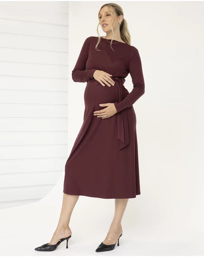 Angel Maternity - Nina Maternity Side Tie Dress – Berry Red