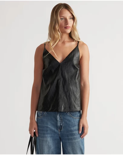 Decjuba - Deep V Faux Leather Cami