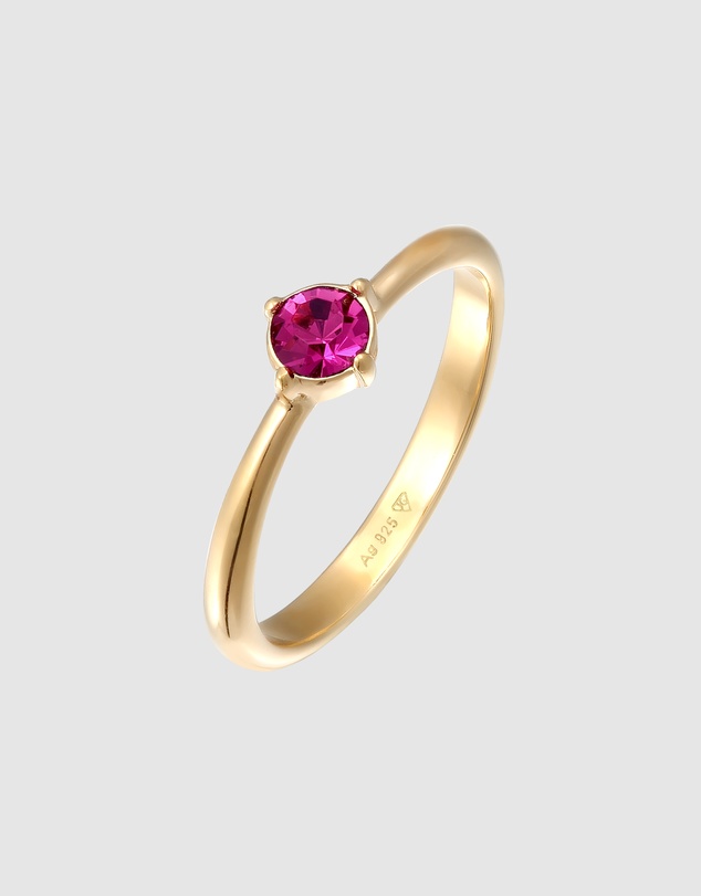 Elli Jewelry - Fuchsia Crystal Solitaire Ring in Gold-Plated 925 Silver