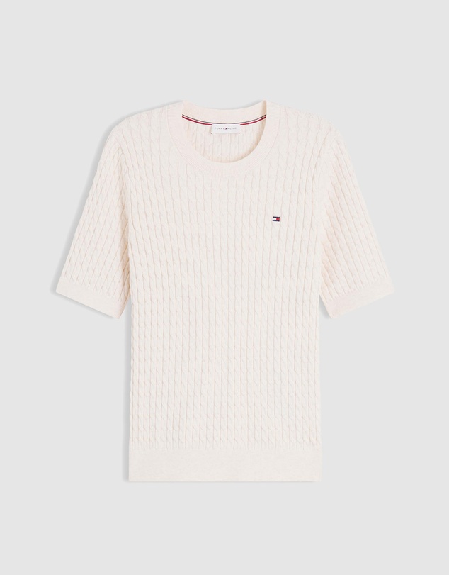 Tommy Hilfiger - Cotton Cable Fine Gauge Crew Neck Short Sleeve Sweater