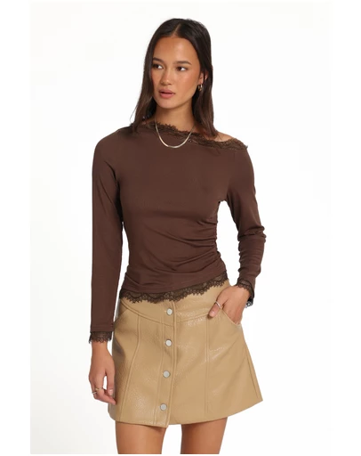 Petal & Pup - Ardella Vegan Leather Mini Skirt - Mocha