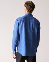 Trenery - Regular Fit Delave Linen Long Sleeve Shirt in Mineral Blue