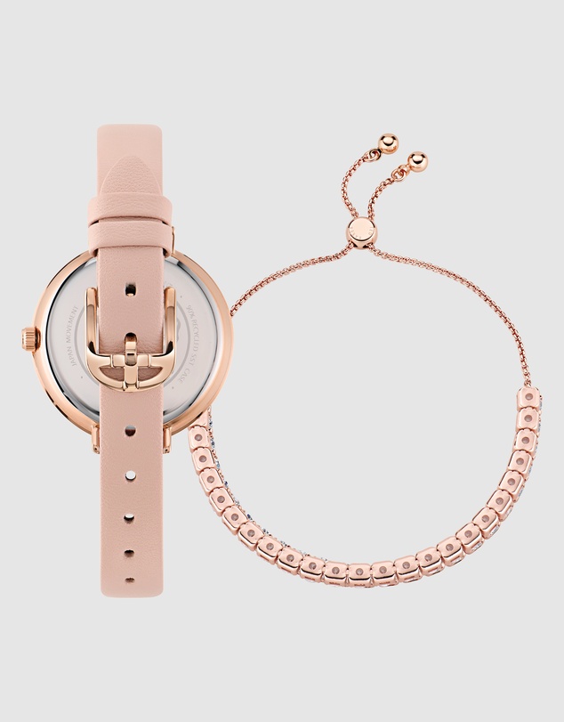 Ted Baker - Ammy Iconic Pink Leather Watch and Bracelet Gift Set