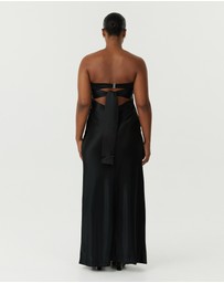 Third Form - Satin Tie Back Strapless Maxi Dress