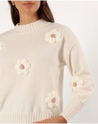 Petal & Pup - Alto Flower Knit Sweater - White