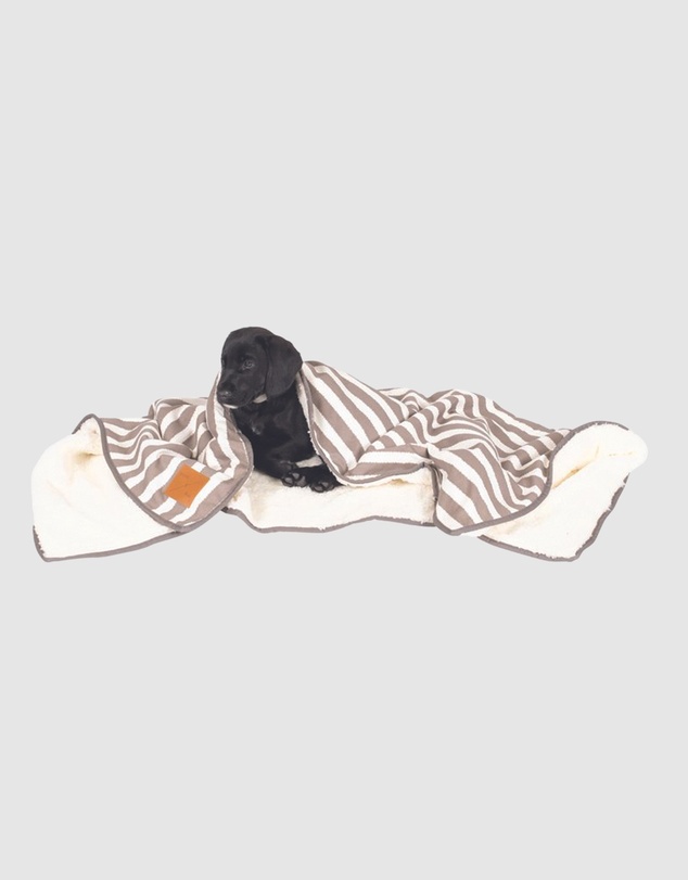 Mog & Bone - Fleece Dog Pet Blanket - Latte Hamptons Stripe Print